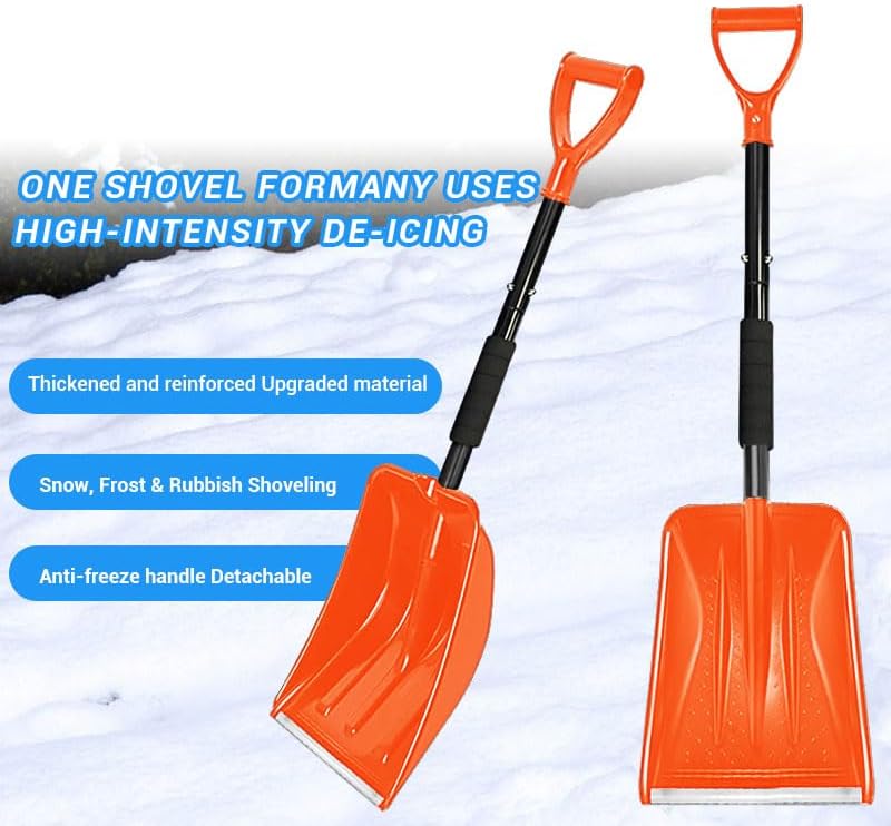 Daxguard Snow Shovel，2026 Upgraded Lightweight Steel Handle Snow Removal Tool, Kids Snow Shovel, Suitable for Emergencies, Car Driveways, Gardens, Camping (Orange - Image 4